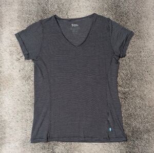Fjallraven Abisko Cool T-Shirt V Neck Grey Black Stripe Women's Large